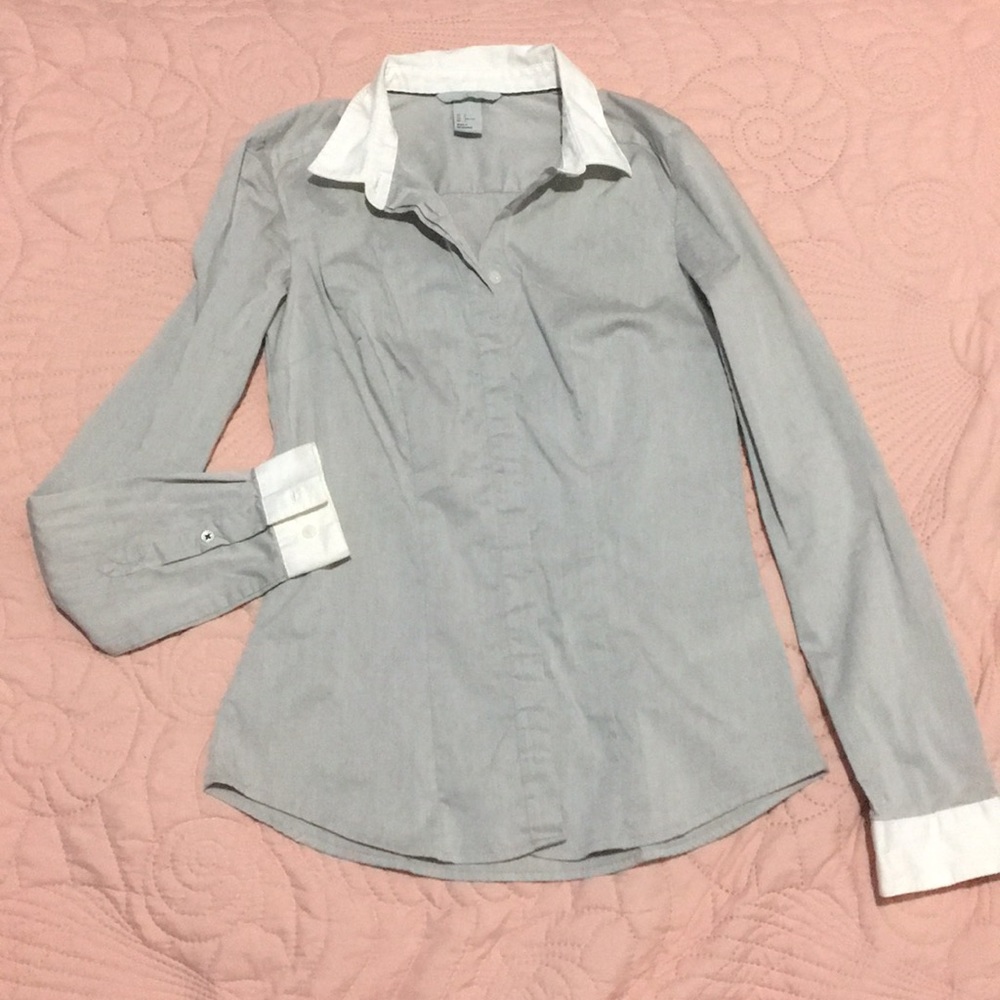 Gray and white blouse